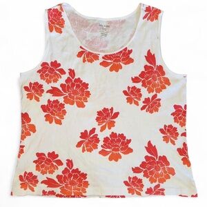 White Stag Women’s XL 16 Sleeveless Scoop Neck Tank Top White Pink Red Floral